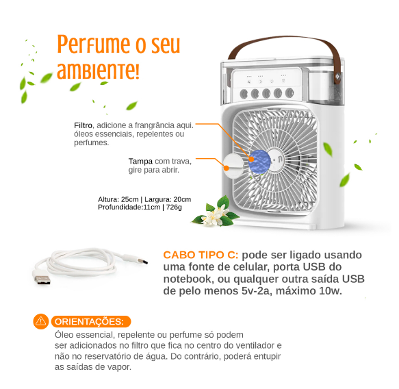 Mini Ar Condicionado - Climatizador - Umidificador - Ventilador Portátil